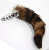 Brown Faux Fox Tail Silver Long Butt Plug