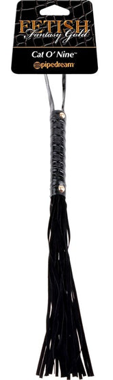 Fetish Fantasy Gold Cat O' Nine Black Leather Flogger