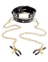 Fetish Fantasy Gold Collar and Nipple Clamps Black