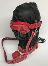 Hell Fire Slave Hood & Blindfold Faux Leather Black & Red