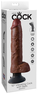 King Cock 10 inch Vibrating Cock with Balls Brown