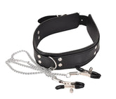 KinkyKandi Bondage Collar Black with Nipple Clamps