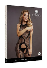 Le Desir Crotchless Leopard Bodystocking - Black One Size