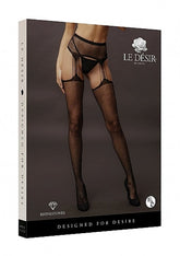 Le Desir Suspender Rhinestone Pantyhose - Black