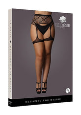 Striped Fishnet Garterbelt - Black