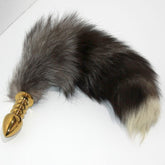 Faux Fox Tail Ribbed Gold Butt Plug Large
