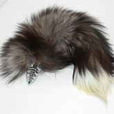 Faux Fox Tail Ribbed Silver Butt Plug