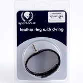 Black Leather Adjustable Penis Ring With Metal D-Ring