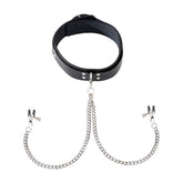 Spartacus Leather Double Strap O-Ring Collar - Broad Tip Clamps for Sensual Pleasure