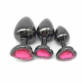 Heart Jeweled Black Steel Butt Plug Large