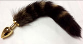 Brown Faux Fox Tail Gold Smooth Butt Plug