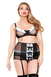CURVE Fishnet & Lace Bra & Garter Belt Set