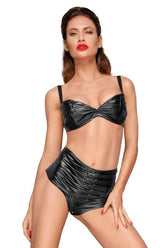 Decadence Powerwetlook High-Waisted Shorts with Handmate Pleats