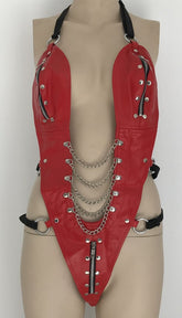 Ladies BDSM One Piece Red Leather Outfit