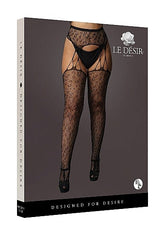 Suspender Leopard Pantyhose - Black