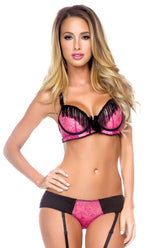 Tease Fringe Bra & Cutout Panty & Garter Set