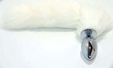 White Faux Fox Tail Smooth Silver Butt Plug