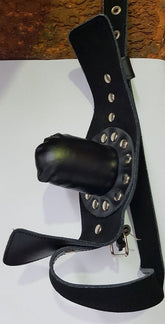 FetishFashion Leather Studded Insertable Gag Black