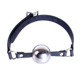 Popper Metal Ball Gag with Leather Straps