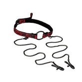 Scandal Open BDSM Mouth Gag with Nipple Clamps