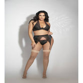 Seven Til Midnight Three Piece Lace and Satin Bra Garter Belt and G-String Set 3X/4X