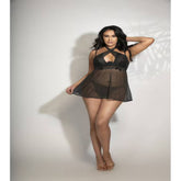 Seven Til Midnight Two Piece Lace and Mesh Babydoll and Panty Set 3X/4X