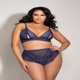 Seven Til Midnight Two Piece Lace Bralette Set with Peek-A-Boo Cups and High Waisted Panty Queen
