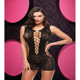 Lapdance Lingerie Lace And Fishnet Halter Dress Black