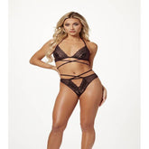 Seven Til Midnight 2 Piece Halter Bra And Criss Cross Panty Set Black