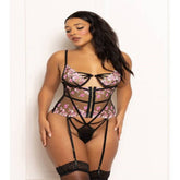 Seven Til Midnight Multicolored Embroidered Floral Galloon Lace Teddy With Underwire Black