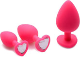 Frisky Pink Hearts Silicone Anal Plugs with Gem Accents 3 Piece