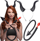 Tailz Devil Tail Anal Plug and Horn Set Black