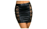 Axami Lingerie Stretch Wetlook Mesh Criss Cross Women Skirt Black