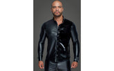 Noir Handmade Powerwetlook PVC Long Sleeved Mens Shirt With Button Placket