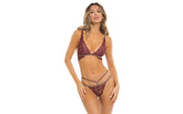Rene Rofe Lurex Dreams 2 Piece Sexy Bra and Panty Set Burgundy