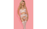 Showtime Bianca 4 Piece Bra G-String Garter and Stocking Set White