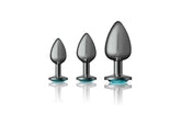Cheeky Charms Round Metal Butt Plug Gunmetal Kit With Teal Jewel 3 Piece