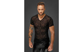 Noir Handmade Leopard Flock V-Neck Fetish Wear Mens T-Shirt