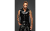 Noir Handmade Mens Snake Wetlook Sleeveless Zip-up Top with Sheer Hood