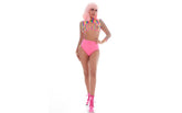 Pink Lipstick Rainbow Shrug Bikini Top Hot Pants Net Set Including Pasties