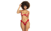 Mapale 2 Piece Lace Cut Out Bra and Panty Set Red