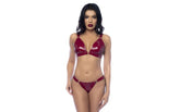 Mapale 2 Piece Wet Look Vinyl Bra and Panty Set Gloss Wine