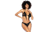 Mapale Fringe Halter 2 Piece Bra and Panty Set Black
