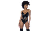 Mapale Wet Look Vinyl Bodysuit With Lace-up Eyelet Details Black