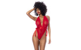 Mapale Womens Lace Bodysuit with Side Ties Red