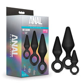 Blush Novelties Anal Adventures Platinum Loop Butt Plug Kit 3 Sizes Black