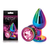 NS Novelties Rear Assets Multi Coloured Medium Metal Butt Plug With Pink Gem Base