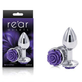 NS Novelties Rear Assets Rose Metal Butt Plug With Purple Rose Base Small