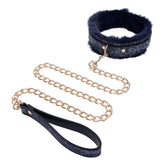 Sportsheets Sex & Mischief Cougar Fur Bondage Collar & Leash Navy Blue / Gold