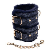 Sportsheets Sex & Mischief Cougar Fur Handcuffs Restraints Navy Blue / Gold